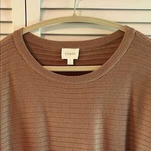 Cyrus Women's Tan Ribbed Crew Neck Sweater